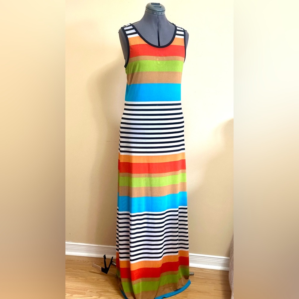 4/$50 Aed London Colorful Striped Maxi Summer Dress
